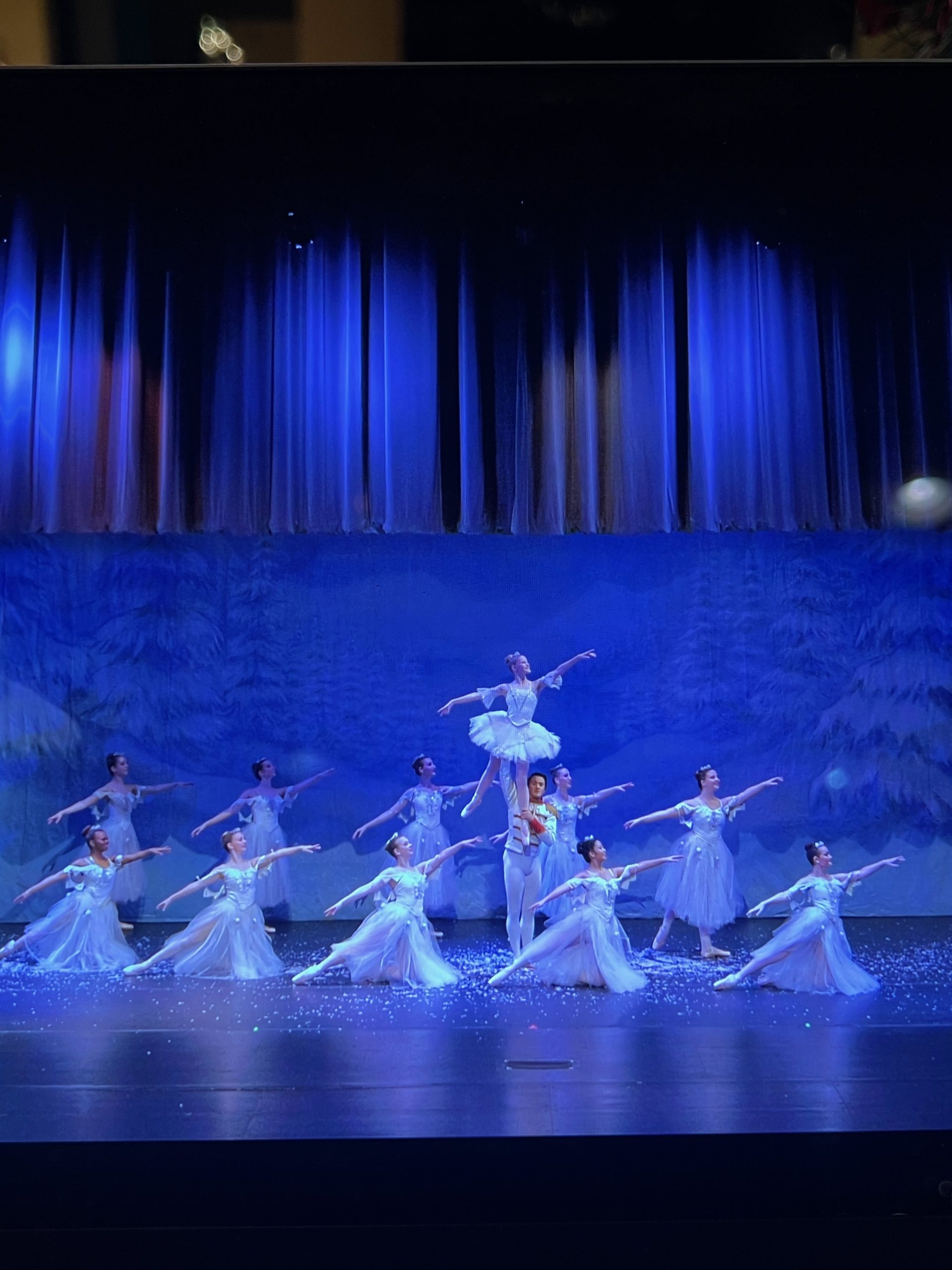 Snowflakes dancing under falling snow