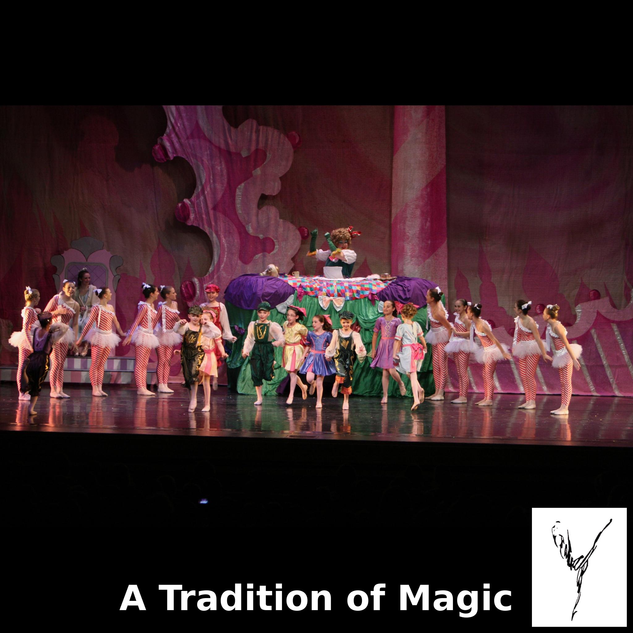 Children in colorful costumes dancing in North Central Ballet’s Nutcracker
